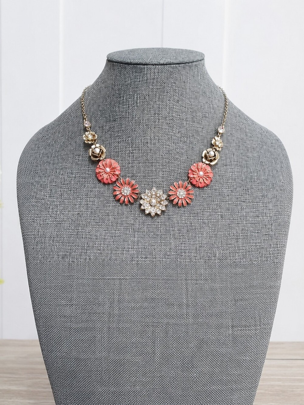 Coral Flower Statement Necklace – Claire’s Style – Mixed Metal – Adjustable